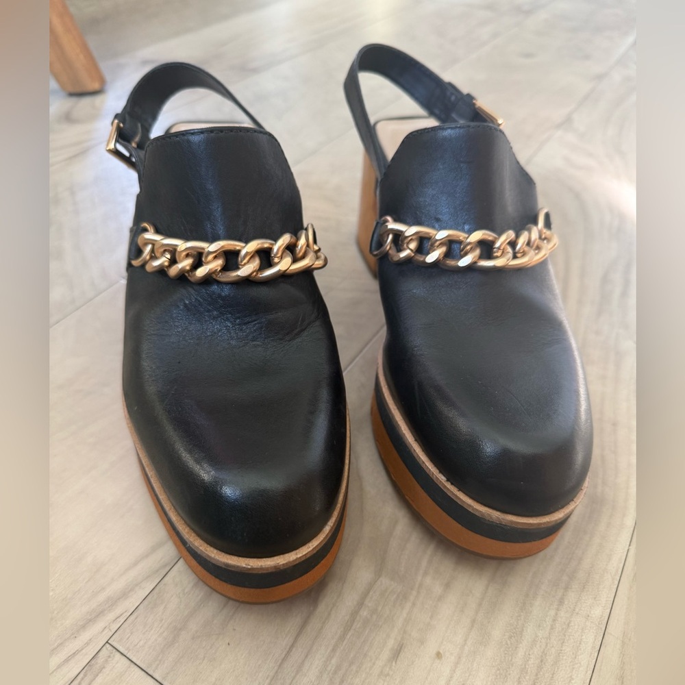 Anthropologie Bernardo Sochi CHAIN SLINGBACK CLOGS IN black Leather - Picture 6 of 9